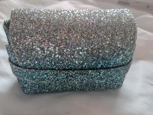 Il Etait Un Fil Silver and Teal Ombre Glitter Mini Bag with Chain Strap